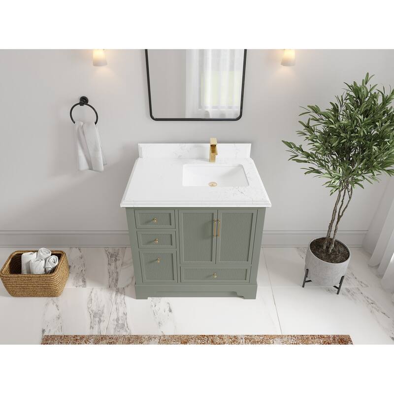 Willow Collections 36 in. W x 22 in. D Alys Right Offset Sink Bathroom Vanity with Countertop - 1.5"Empira - Evergreen