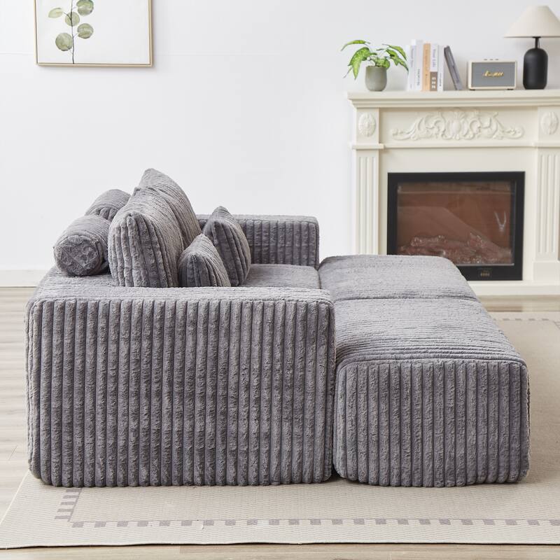 87'' Oversized Corduroy Chaise Lounge with Removable Ottoman Bench, Modular Sleeper Sofa Couch