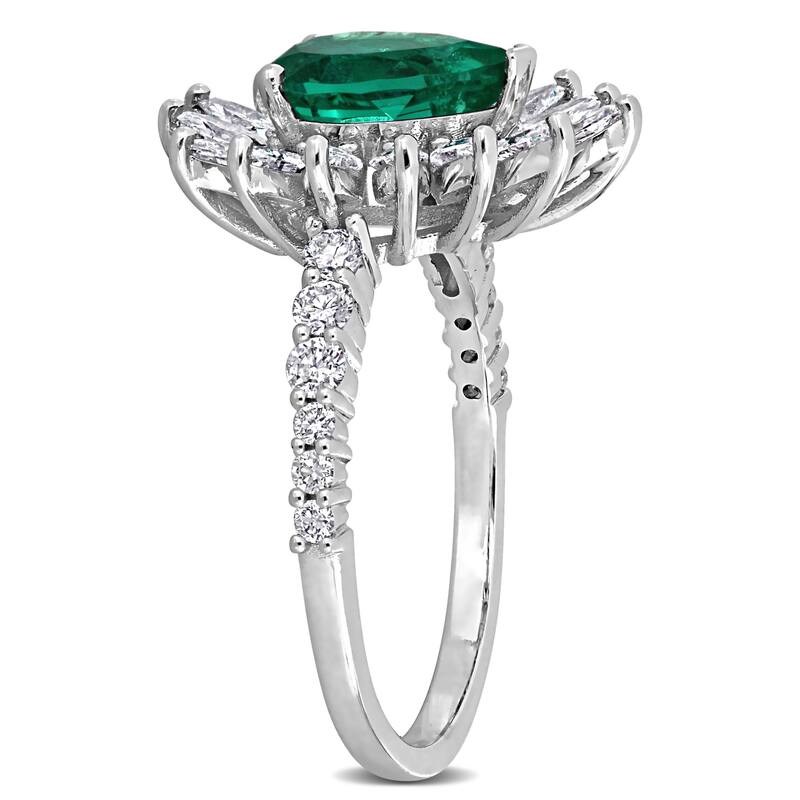 1ct TGW Created Emerald 1 1/5ct TW Marquise Lab-Grown Diamond Ring in 14k White Gold