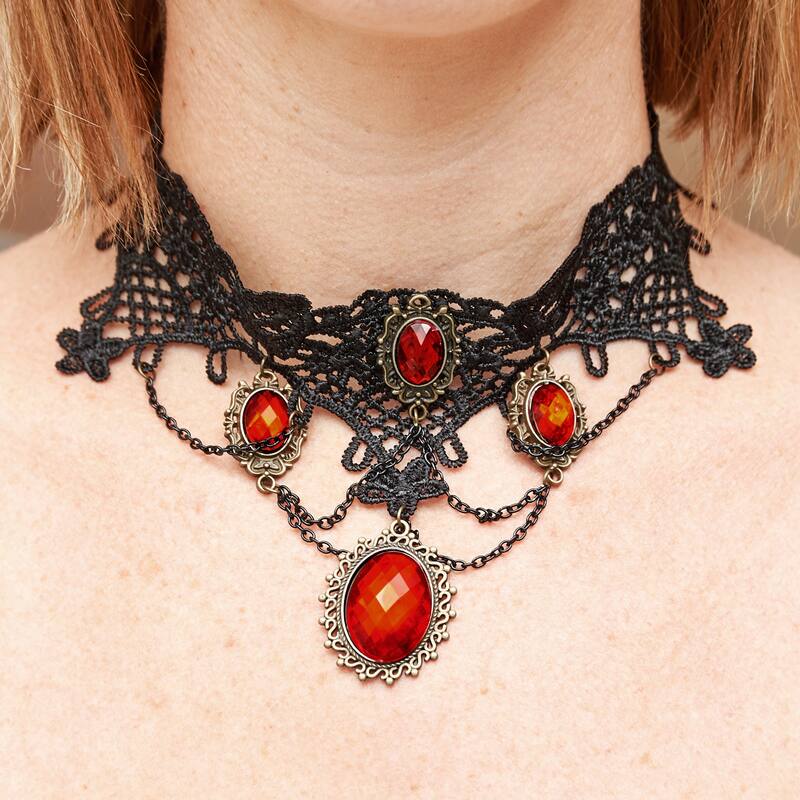 Red Jewel & Lace Choker