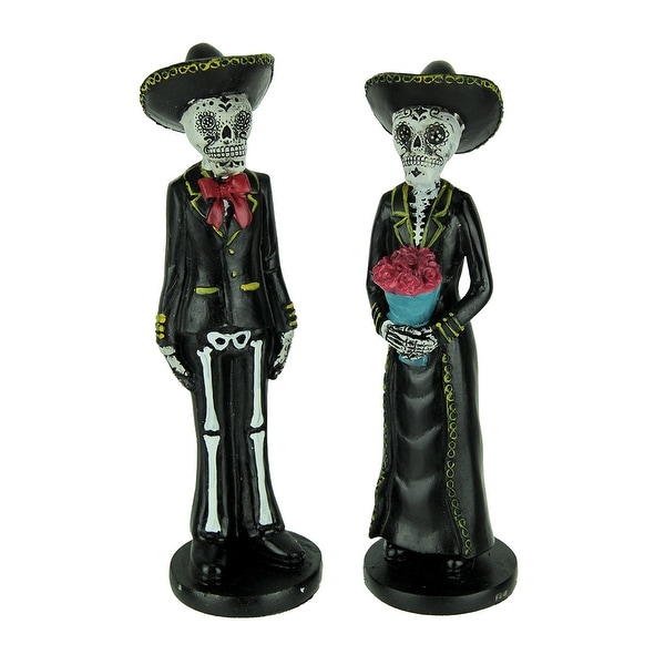 Day of the Dead Mariachi Calavera Couple Statue Set - 8.5 X 2.5 X 2.5 inches