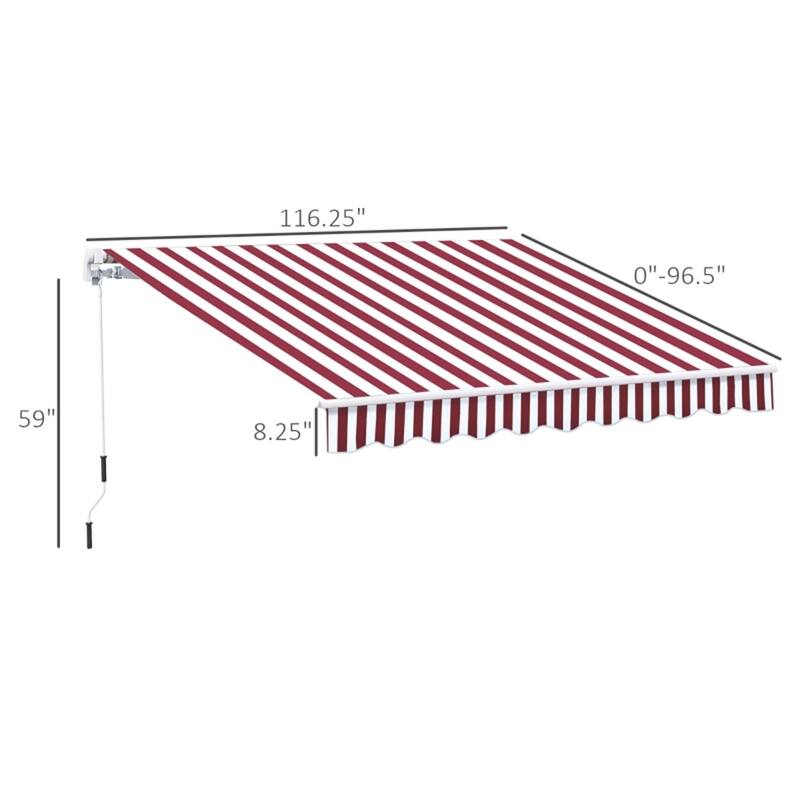 Wine Red-White Stripes Aluminum Steel Polyester Outdoor Retractable Awning - 116.25" W x 96.5" D
