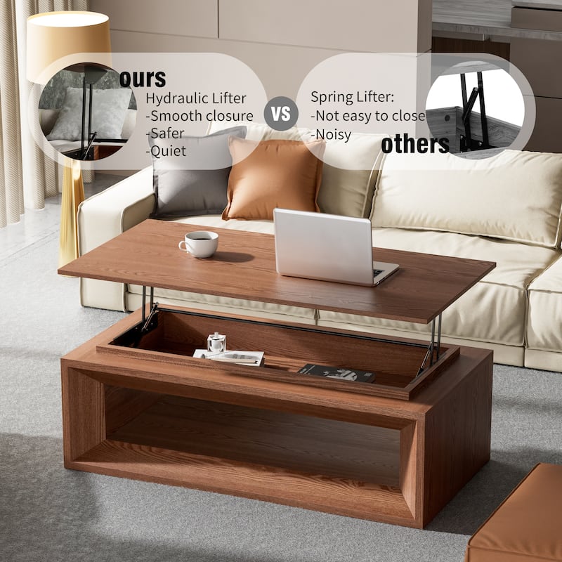43.3" Lift Top Rectangle Modern Wood Veneer MDF Coffee Table with Storage