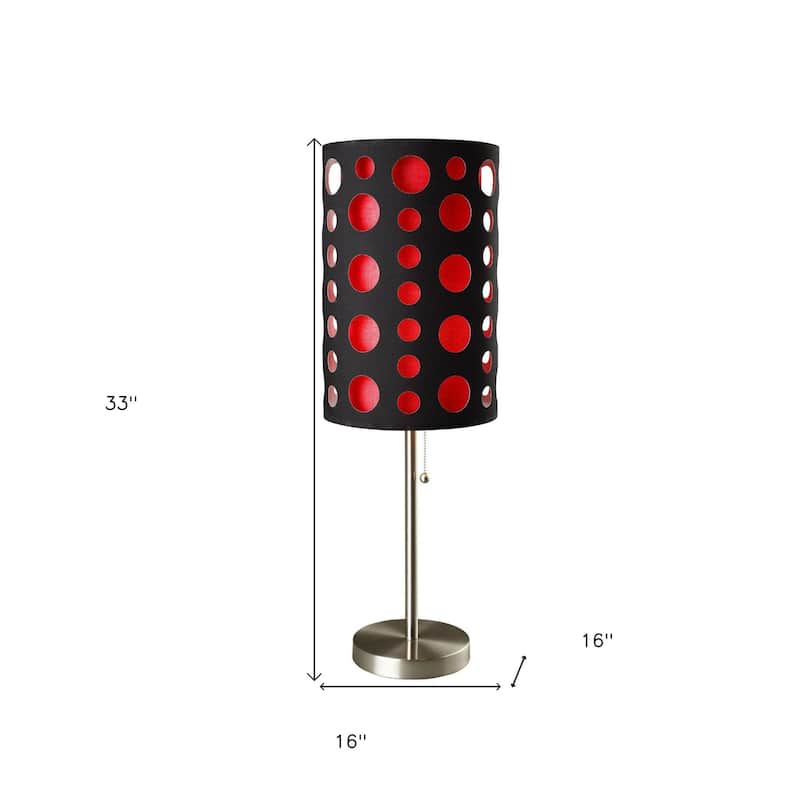 33" Steel Mod Table Lamp With Black And Red Drum Shade - 16 x 16 x 33