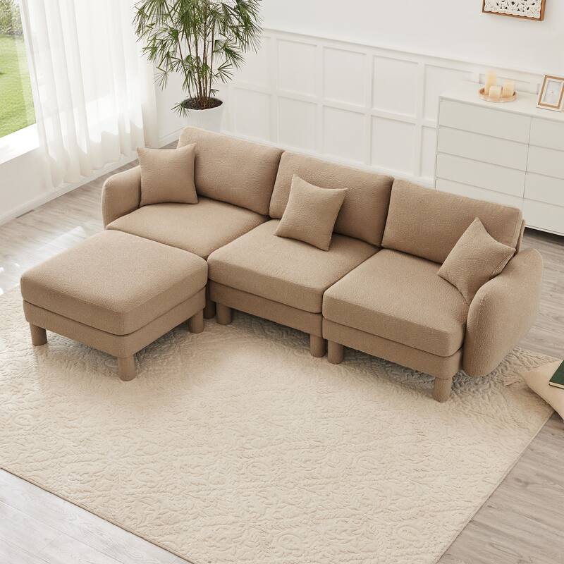 109.4" 3-Seater Modern Upholstered Sofa Couch, Deep-Seat Sectional Sofa with Shell-Shaped Armrests, Leisure Sofa for Living Room