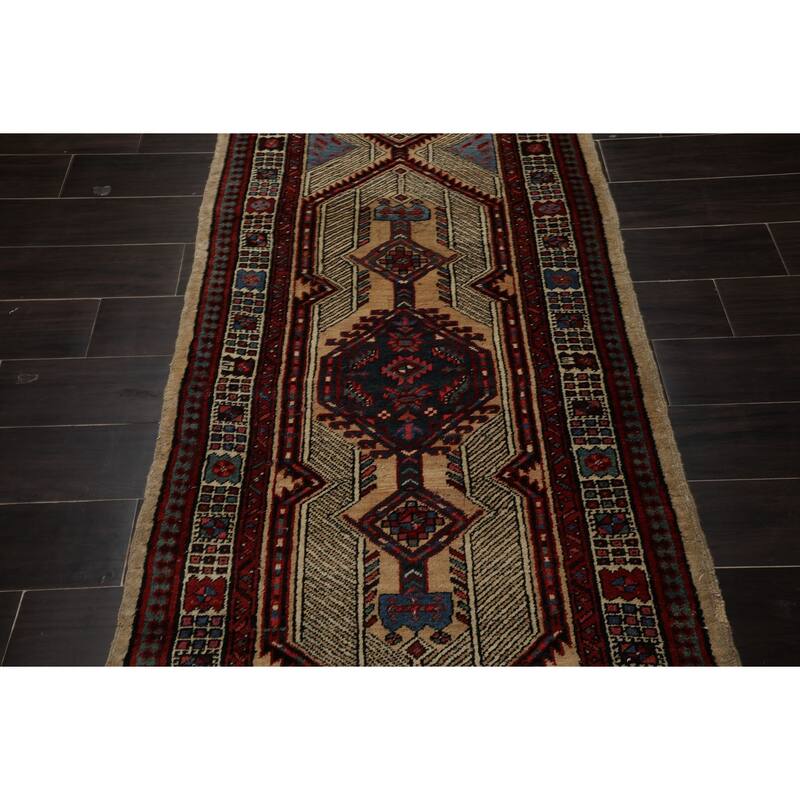 Antique Herati Traditional Geometric 2'11''x14'5'' Hand Knotted Wool Beige low pile Rug - 2' 11'' x 14' 5''