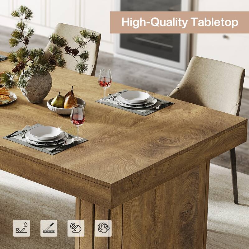 Farmhouse Dining Table, Rustic Rectangular Kitchen Table for Dining Room and Kitchen, Brown - N/A