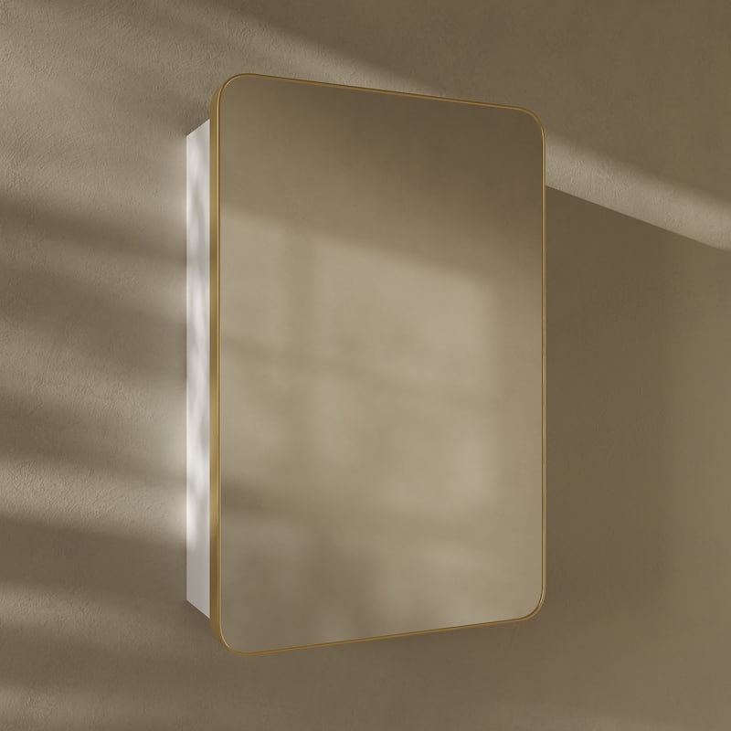 Pierre 20 X 30 Rectangle Recessed/Wall Mount Medicine Cabinet With Mirror In Brushed Gold - 20 x 30