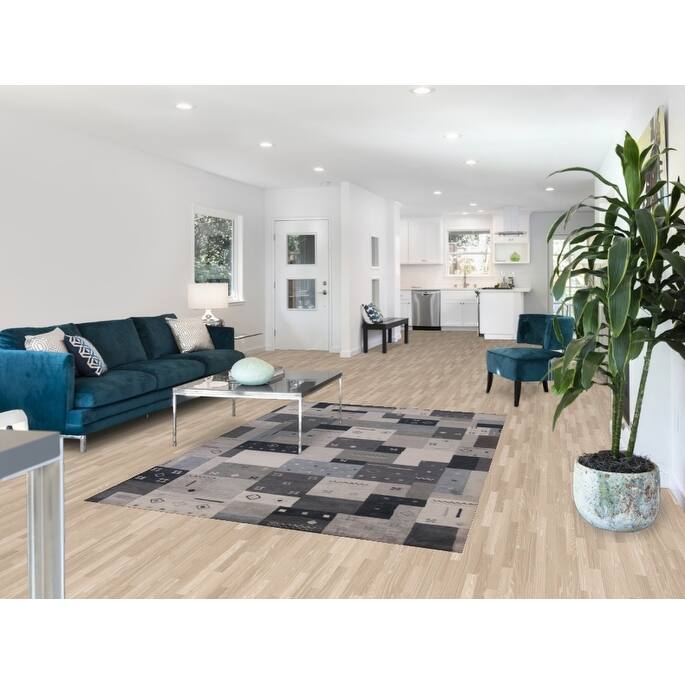 Geometric Gray Gabbeh Indian Area Rug Hand-Tufted Wool Carpet - 5'3" x 7'7"