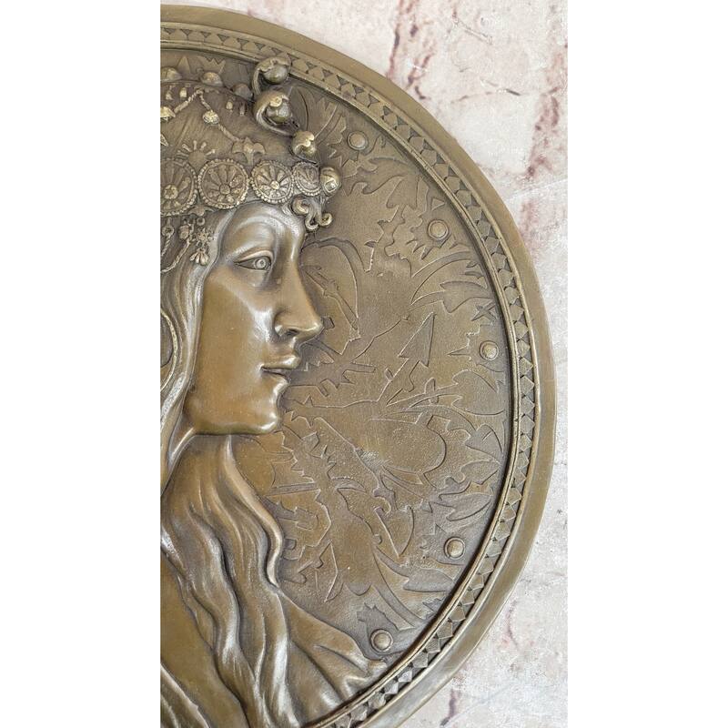 Signed Original Emperor Egyptian Princess Wall Mount Bas Relief Bronze Sculpture