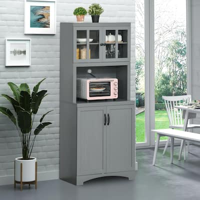 Modern Kitchen Buffet with Bead Board Doors and Adjustable Shelves Open Counter Storage - 28.75" W x 16.25" D x 70" H