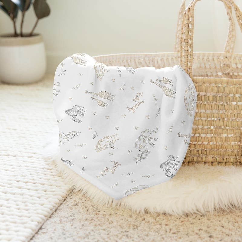 Sweet Jojo Designs Jungle Safari Animal Boy Girl Gender Neutral Unisex Baby Swaddle Receiving Blanket Elephant Giraffe Serengeti