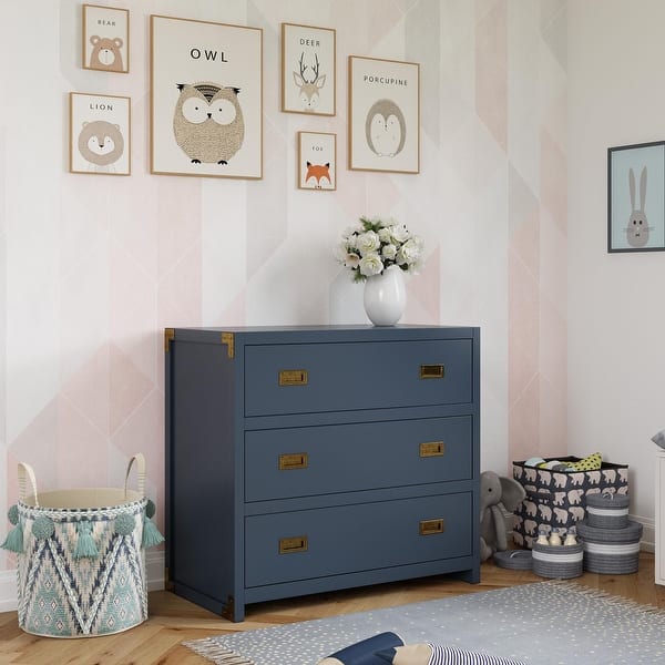blue 3 drawer dresser Elegant Chest With Gold Trim Blue 3 drawer... L(42"Wx18"Dx30"H) / MOP or guest room Miles 3-Drawer Dresser, Graphite Blue