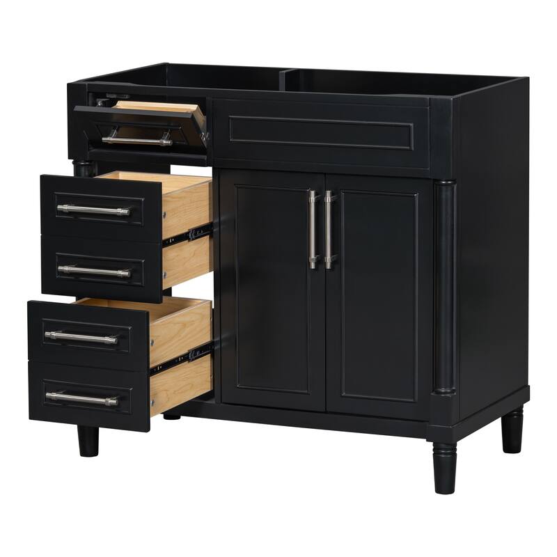 36" Modern Bathroom Vanity, Freestanding Storage Cabinet with 2 Drawers and Tip-Out Drawer, Solid Wood Frame