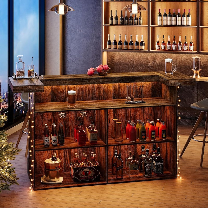 4-Tier Wooden Bar Table, 70.9" Large Home Bar Unit with Storage Shelves for Home, Patio, Basement