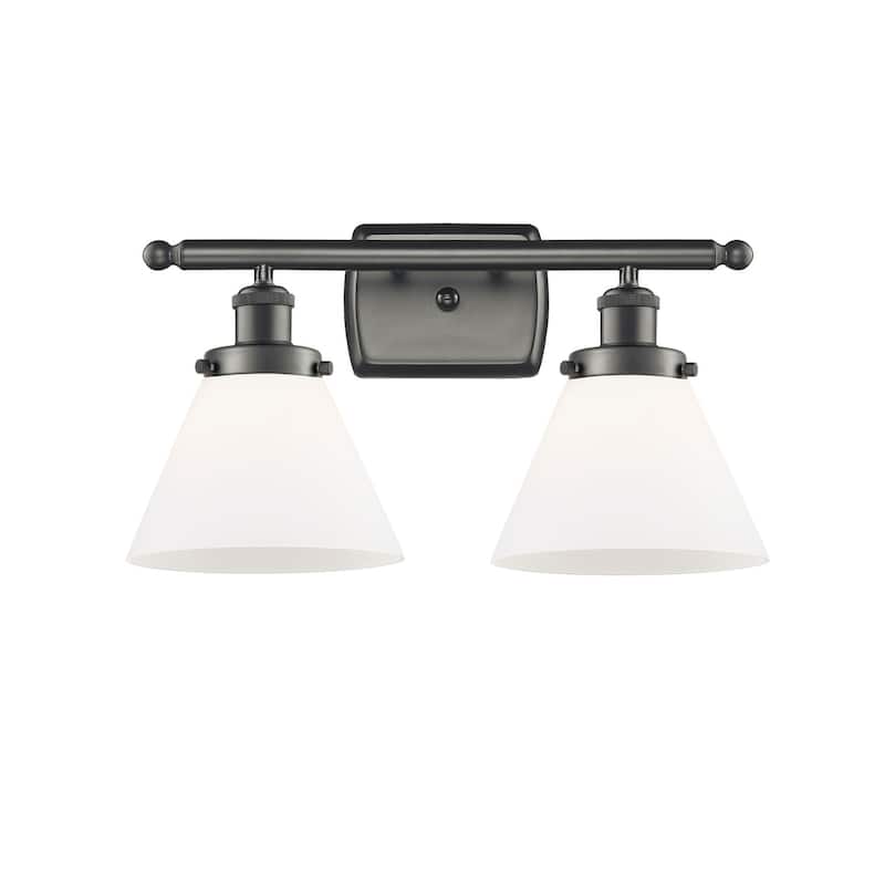 Innovations Lighting Large Cone 2 Light 16" Wide Vanity Light - Oil Rubbed Bronze / Matte White