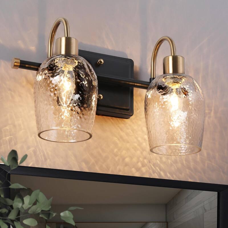 Waylin Modern Black Gold 2-Light Vanity Lights Glass Wall Sconces for Powder Room