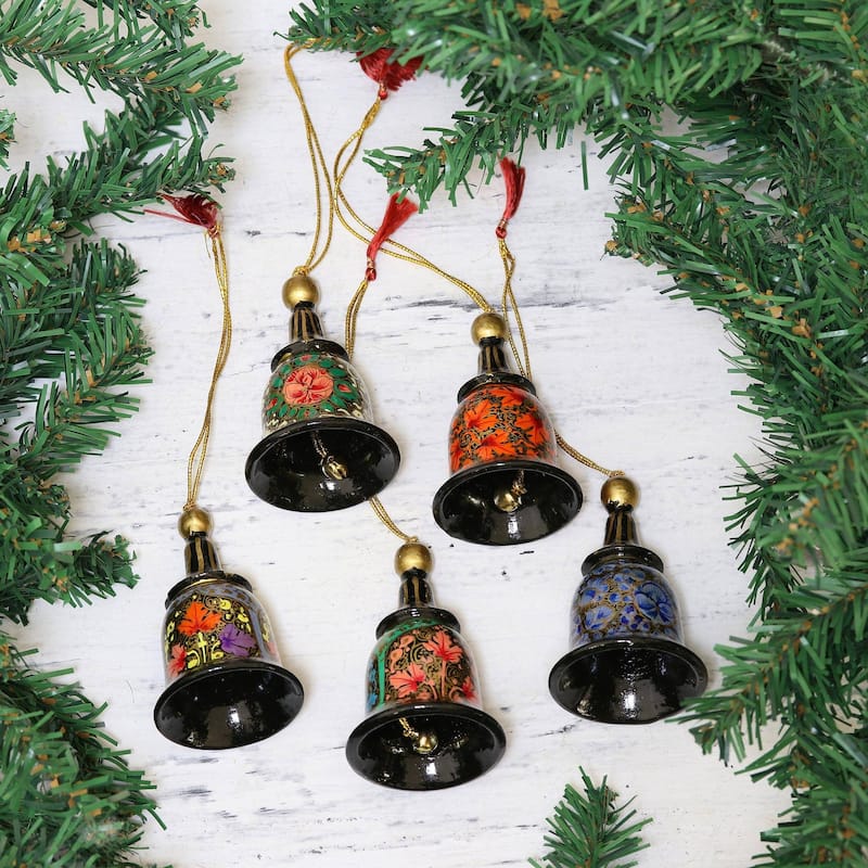 Novica Handmade Bells Of Kashmir Papier Mache Ornaments (Set Of 5)