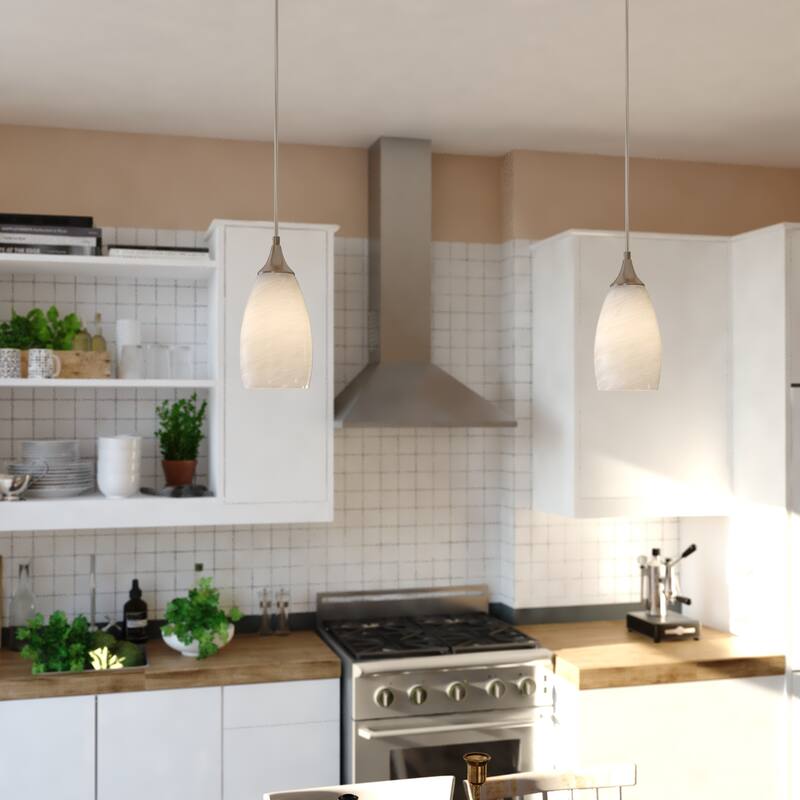 VAXCEL Milano 1-Light 4.75 in. Wide Bell Mini Pendant, White Alabaster Glass Shade, Adj Height Hanging Ceiling Fixture