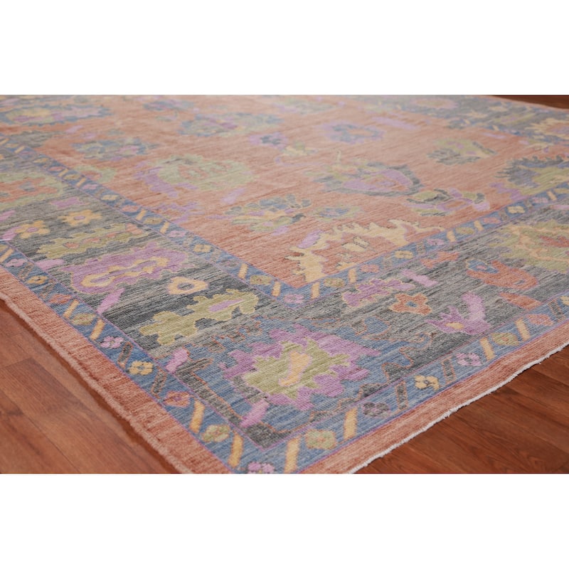 Hand Knotted Oriental 100% Wool Carpet Transitional All-Over Coral Oushak Area Rug - 10' 0'' X 8' 0''