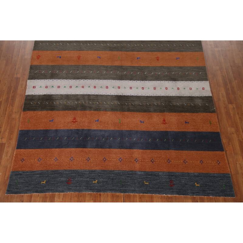 Multi-Color Striped Gabbeh Indian Area Rug Handmade Tribal Wool Carpet - 8'4"x 9'5"