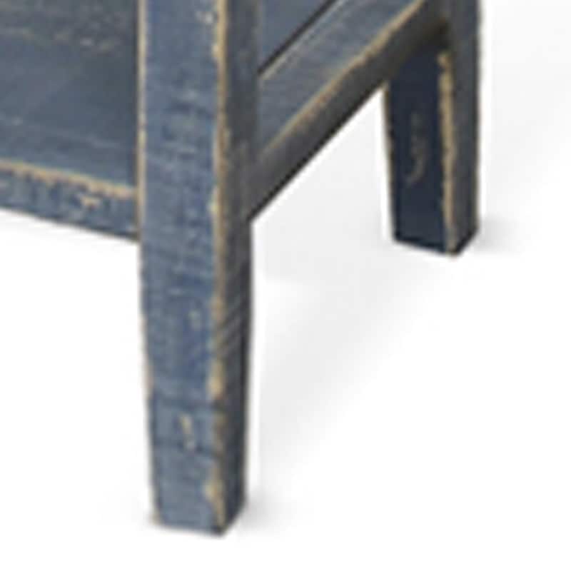 13 in. Rustic Blue Rectangle Wood End Table with Storage Drawer for Convenience
