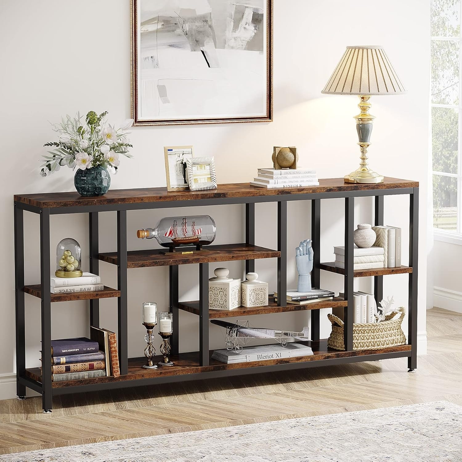 70.9" Extra Long 3-Tier Industrial Console Table for Living Room