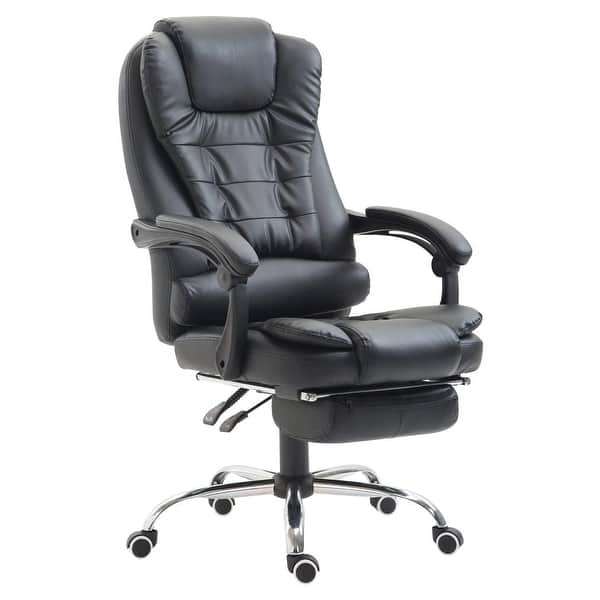 Homcom Reclining Pu Leather Executive Home Office Chair With Comfortable Faux Leather Extendable Footrest Black Overstock 22465374