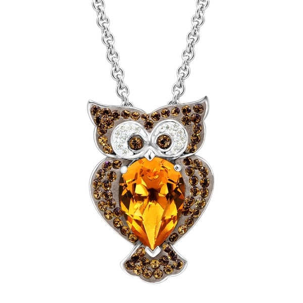 Crystaluxe Owl Pendant with Brown Swarovski Crystals in Sterling Silver