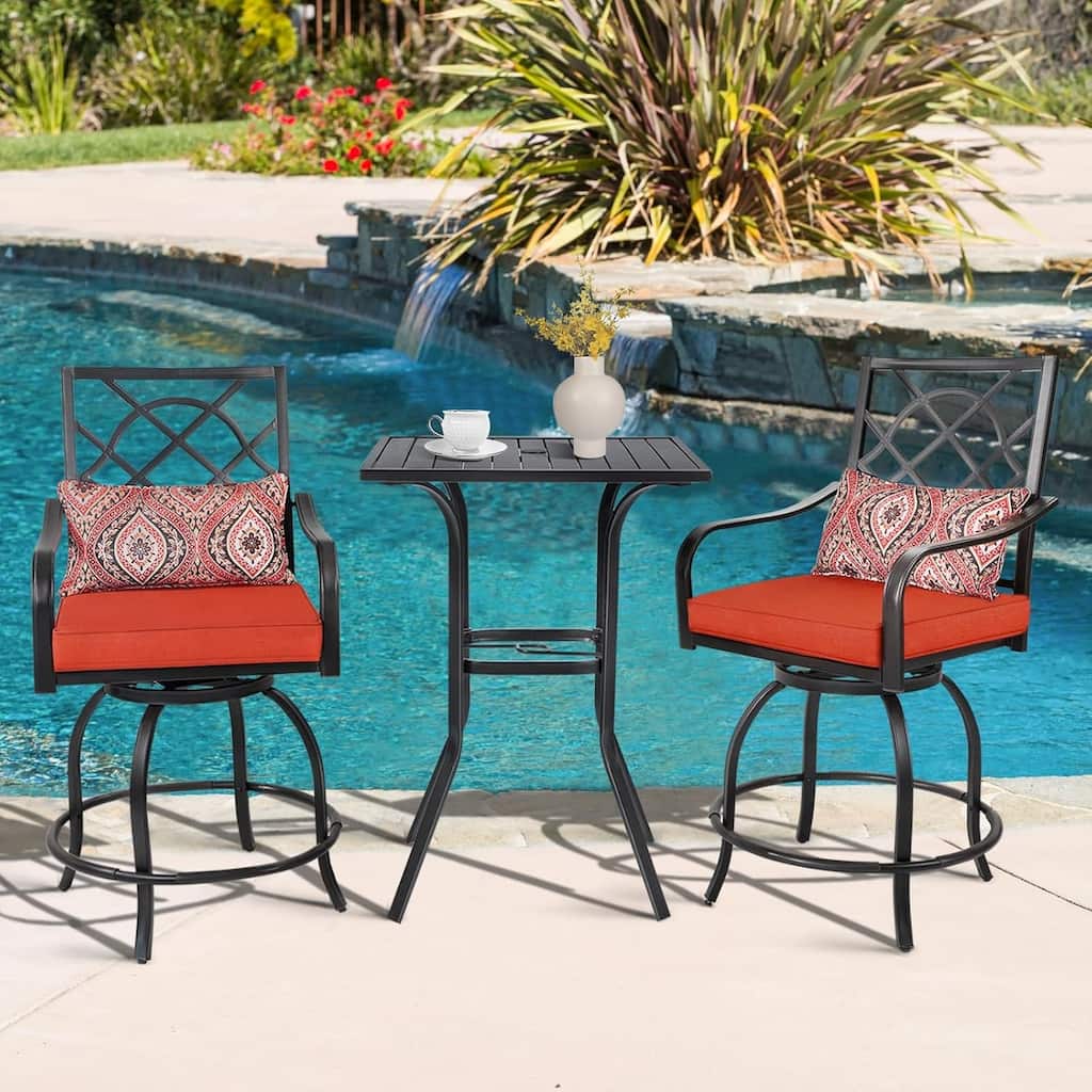 3-Piece Outdoor Patio Metal High Seating Swivel Bistro Set - 3-Pieces