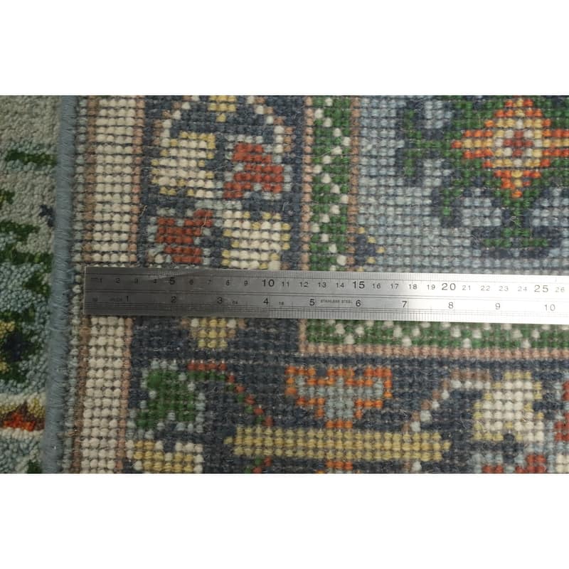 Hand-knotted Traditional Wool Blue Geometric Oriental Area Rug - 6' 0'' X 4' 0''