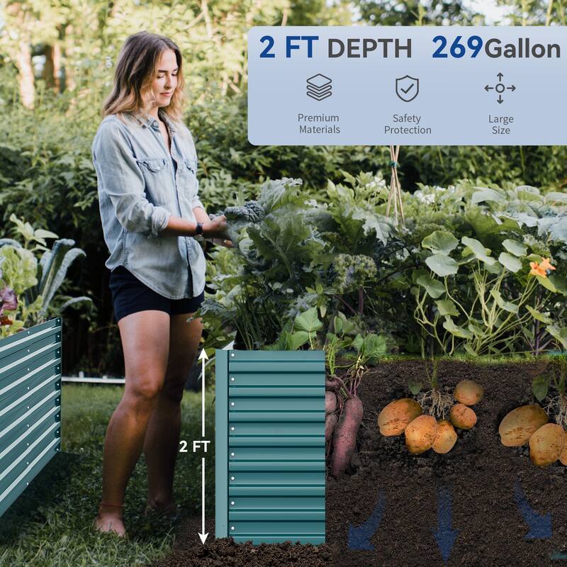 Moasis Outdoor Metal Raised Garden Bed with Gloves