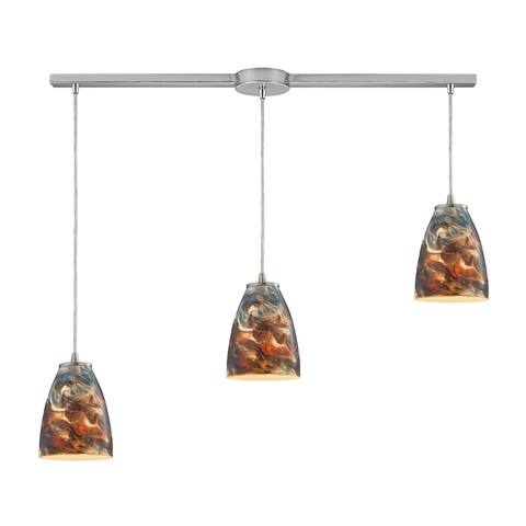 Abstractions 3-Light Linear Pendant Fixture in Satin Nickel with Cosmic Storm Glass