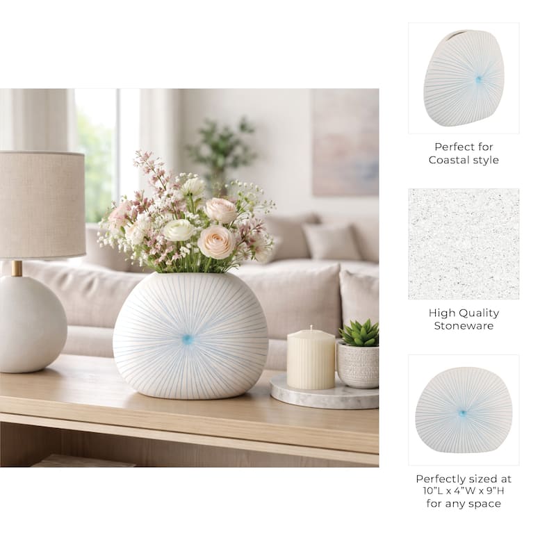 Round Shell Ceramic Vase - Stylish Dotted Pattern Flower Vase