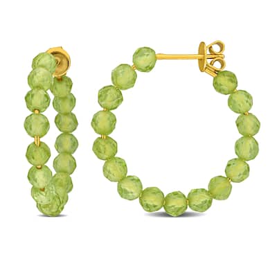 Miadora 5ct TGW Peridot Beaded Facetted Hoop Earrings Yellow Silver