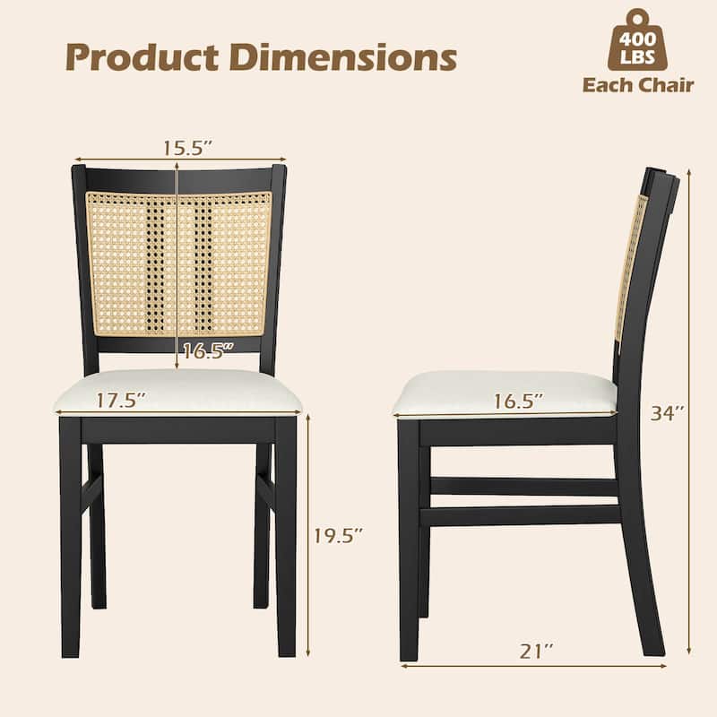 Costway Farmhouse Rattan Dining Chair Set of 2/4 Fabric Upholstered