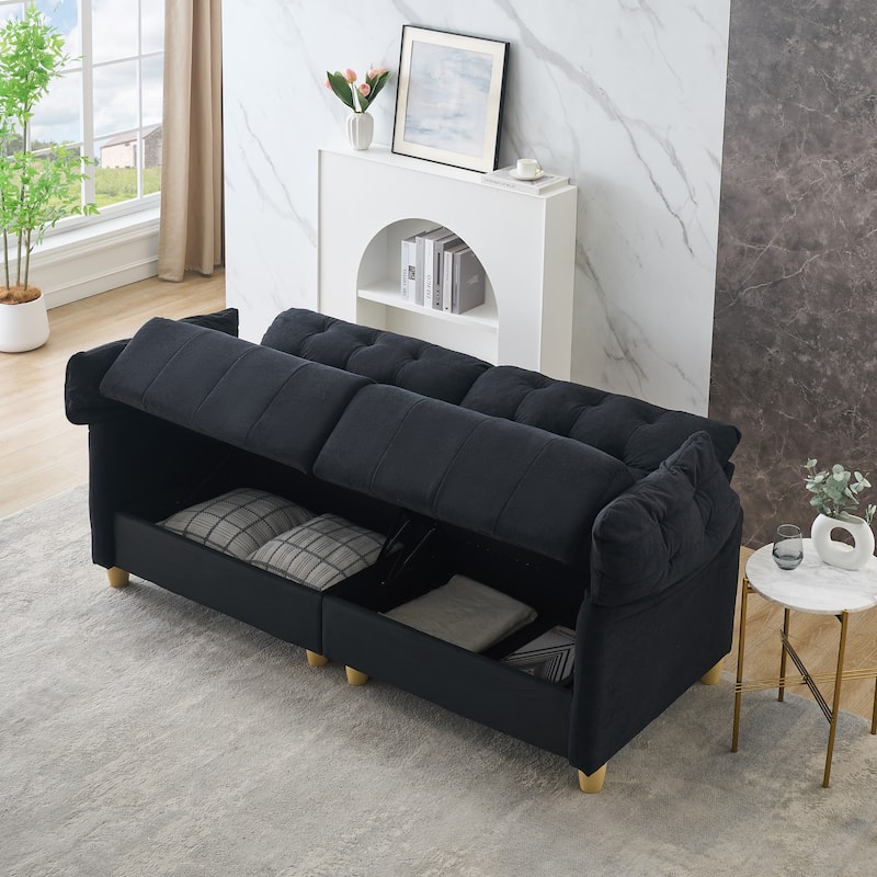 Cloud Loveseat Sofa, Futon Sofa with Storage Space, Straight-Line Sofa with Upholstered Backrest 2-Seat Armchair - Black
