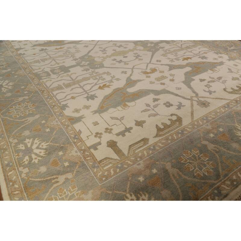 Earth Tone Oushak Indian Large Rug Hand-Knotted Wool Carpet - 12'2" x 14'10"