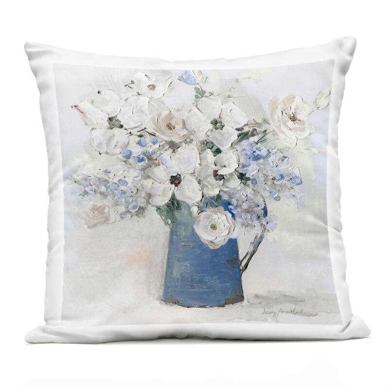 Stupell Bouquet in Blue Country Vase Printed Outdoor Throw Pillow Design by Sally Swatland - Accent - Polyester - Blue - Single