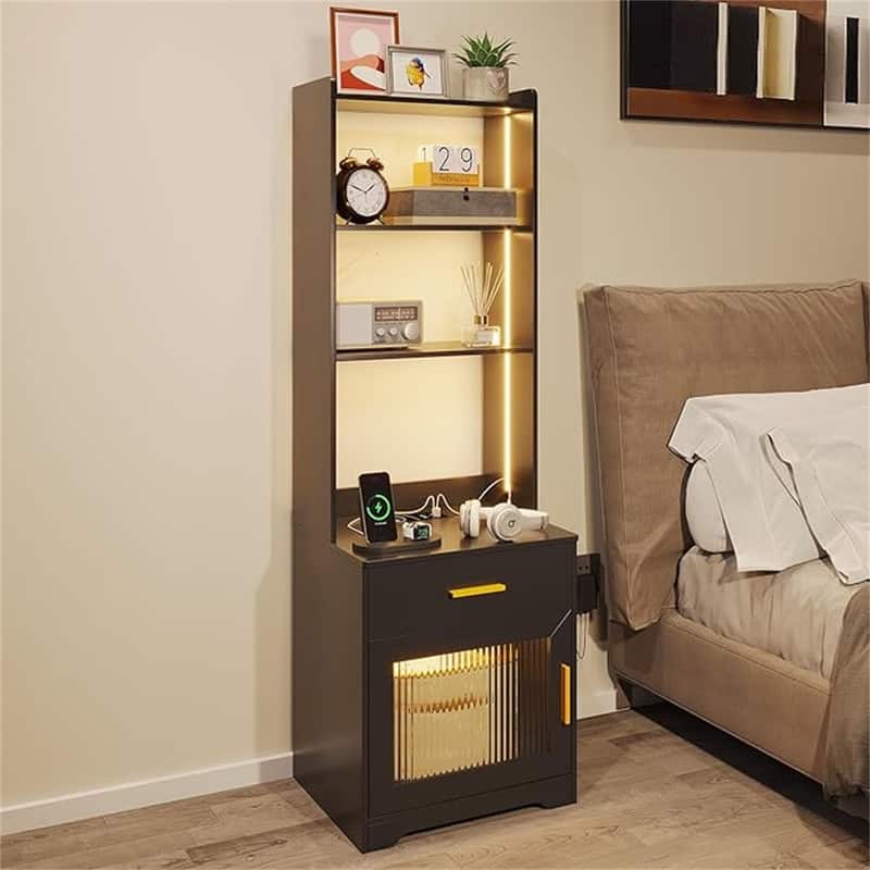 Nightstand with Smart LED Night Stand with Bookshelf