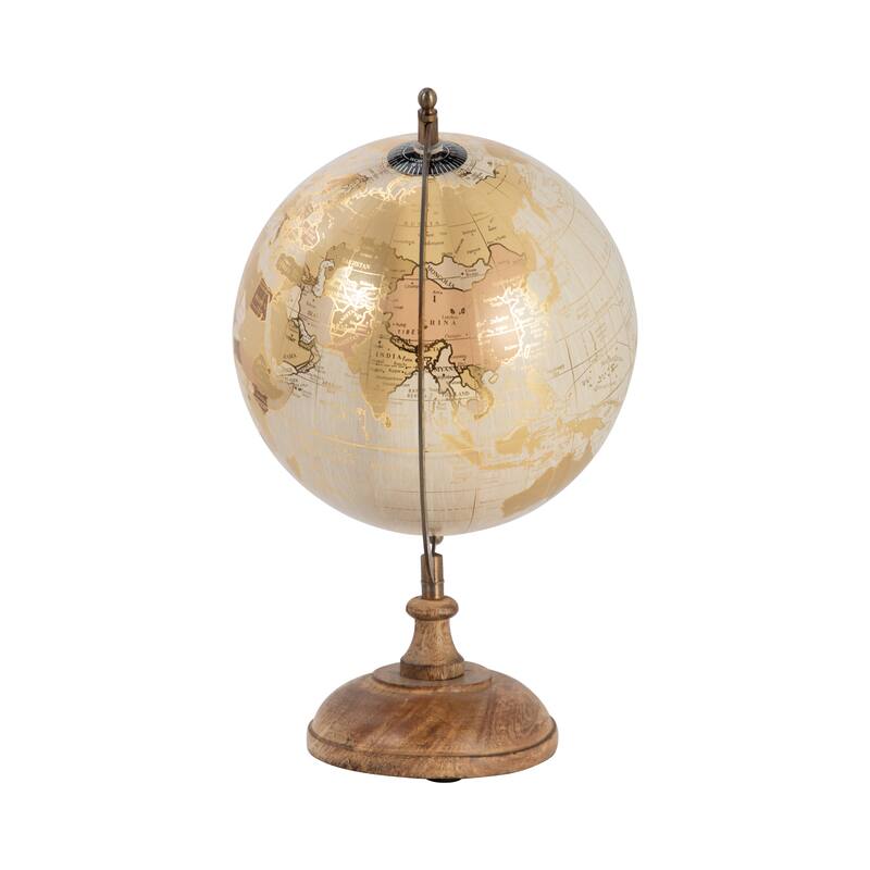 Sagebrook Home Elegant Gold 13" Decorative Globe, Mango Wood & Metal World, Perfect for Home Office - 8" x 9" x 13"