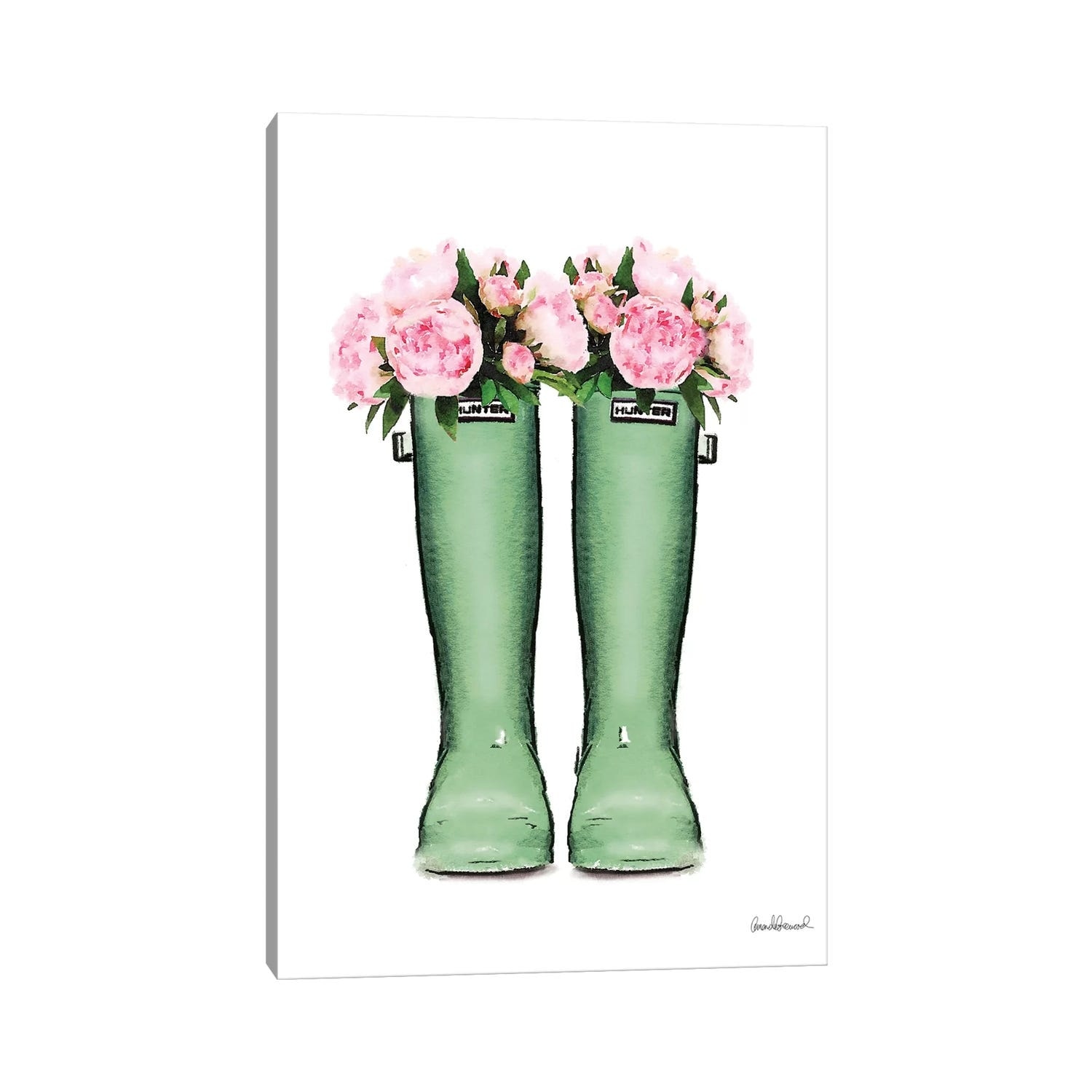 iCanvas Hunter Boots In Green & Pink Peonies by Amanda Greenwood Canvas  Print - Bed Bath & Beyond - 33801126