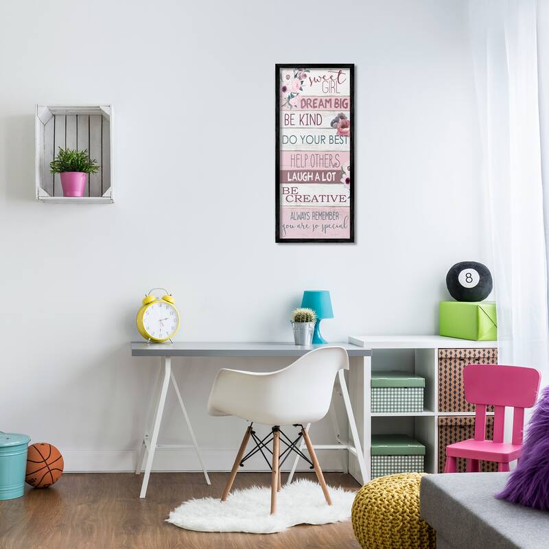 Stupell Sweet Girl Inspirational Phrases Soft Pink Florals Framed Wall Art