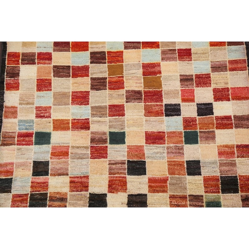 Checkered Gabbeh Kashkoli Oriental Area Rug Hand-knotted Wool Carpet - 3'4" x 4'10"