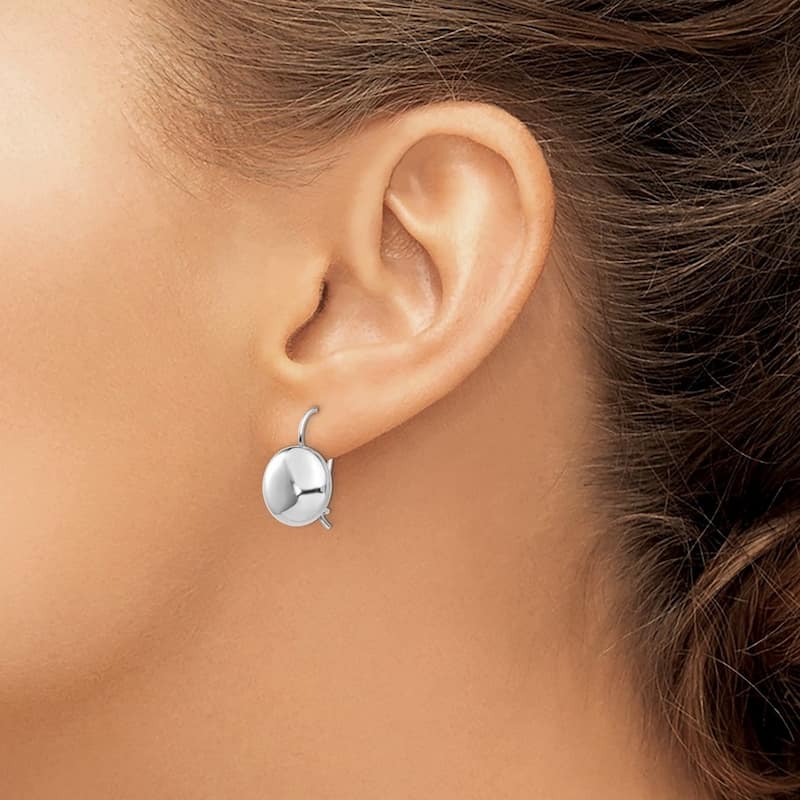 Curata 14k White Gold Polished Button Kidney Wire Earrings - 12x12mm