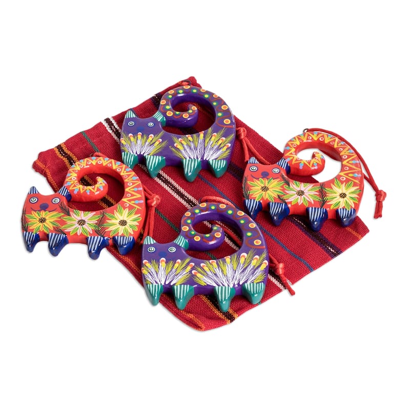 Novica Handmade Celebration Cats Ceramic Ornaments (Set Of 4)