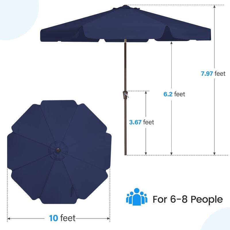 10ft Patio Market Umbrella with UV-Resistant and Sagging Edge Designed