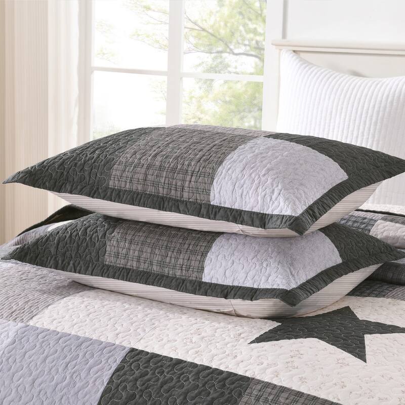 3 Pcs Cotton Modern Star Pattern Checkered Quilt Bedspread Set