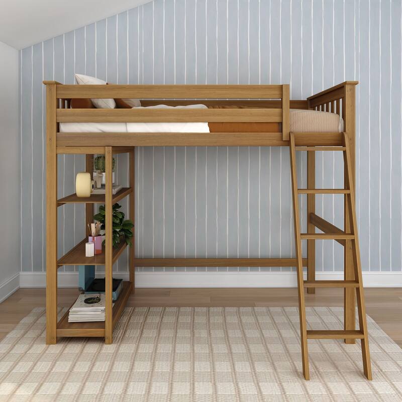 Max and Lily Twin Size High Loft Bed with Bookcase
