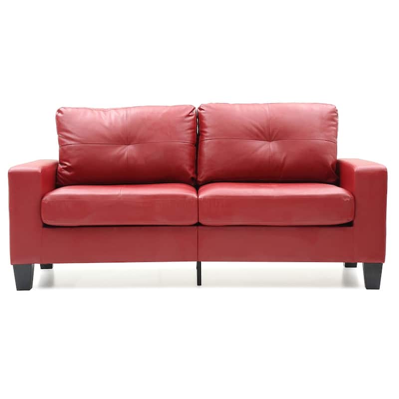 Square Arm Faux Leather Tufted Straight Sofa - 71" - Red